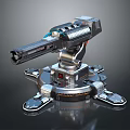 Futuristic High Tech Weapon With Metallic Design Blue Light Effects And Stand Base 3d model