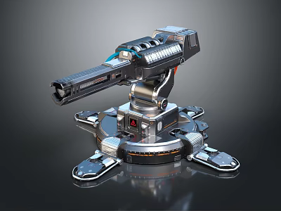Futuristic High Tech Weapon With Metallic Design Blue Light Effects And Stand Base 3d model