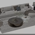 Modern Sofa and Coffee Table Combination With Plush Pillows Marble Table and Decorative Plants 3d model