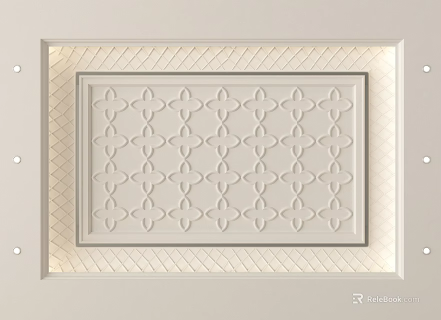 Intricate Ceiling Design With Geometric Patterns White Surface And Decorative Frame 3d model 