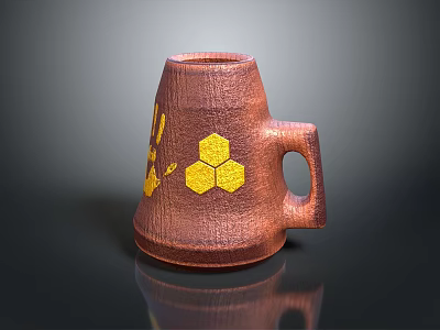 Brown Ceramic Mug With Yellow Bee And Honeycomb Patterns For Home Kitchen Use 3d model