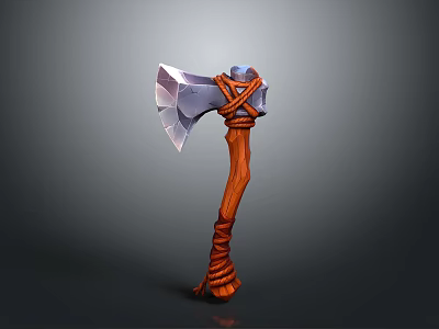 Medieval Battle Axe Weapon With Purple Blade And Wooden Handle Red Rope Knots 3d model