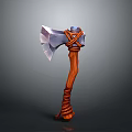 Medieval Battle Axe Weapon With Purple Blade And Wooden Handle Red Rope Knots