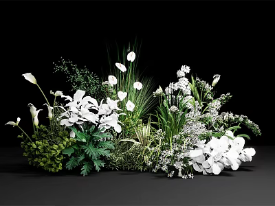 White and Green Flower Plant Arrangement With Calla Lilies Small White Flowers and Green Leaves 3d model