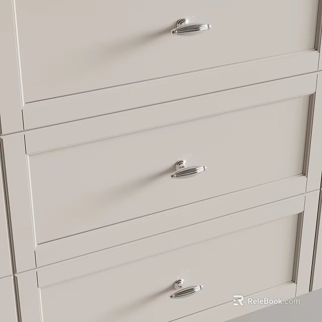 Sleek Silver Drawer Pulls On Modern White Drawers With Minimalist Design 3d model