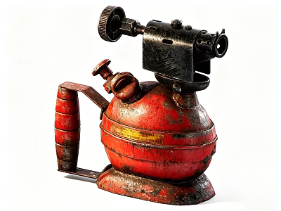Vintage Red Industrial Equipment With Rustic Metal Body And Mechanical Gear Nozzle 3d model