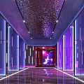 Modern KTV Corridor With Purple Blue Lighting Decorative Ceiling And Red Glowing Elements 3d model