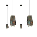 Distressed Copper Pendant Lights With Textured Shades And Black Hanging Cords