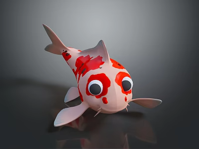 Cute Red And White Koi Fish With Large Round Eyes In Cartoon Style Design 3d model