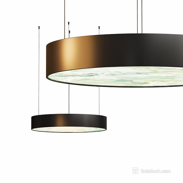 Modern Circular Pendant Lights With Double Layer Design And Illuminated Green Interior 3d model