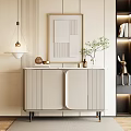 Modern Entrance Cabinet And Side Cabinet With Marble Top And Decorative Mirror