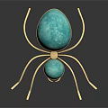 Spider Sculpture With Golden Legs And Turquoise Spheres On Black Background