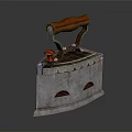 Vintage Household Clothing Iron With Red Wooden Handle And Metal Base Classic Design
