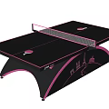 Elegant Black and Pink Table Tennis Table with Net and Castle Pattern Curved Legs