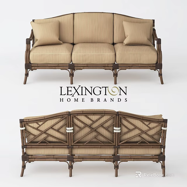 Lexington Home Brands Classic Woven Rattan Sofa Set With Cushions And Armrests 3d model 