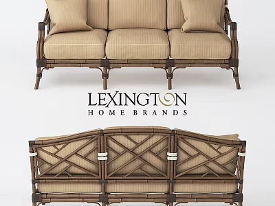 Lexington Home Brands Classic Woven Rattan Sofa Set With Cushions And Armrests 3d model