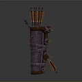 Medieval Weapon Quiver With Wrapped Body And Multiple Orange Arrows Spiked Base