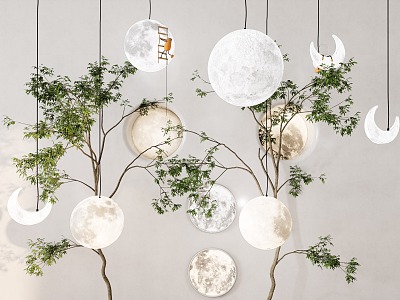 Moon Chandelier Children's Planet Moon Chandelier Concrete Decorative Lamp Planet Chandelier Moon Wall Lamp Personalized Chandelier Creative Chandelier 3d model