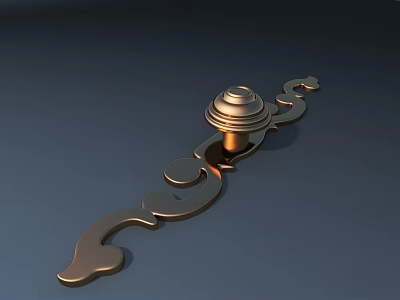Golden Decorative Furniture Handle with Curved Design and Round Top Ornament 3d model
