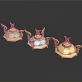 Three Ornate Winged Containers With Gold Accents And Gemstone Decorations