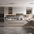 Modern Kitchen Interior Design With Grey Cabinets Appliances And Island Counter