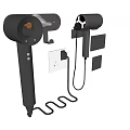 Black Wall Mounted Power Sockets With Hooks And Cable Management Design 3d model