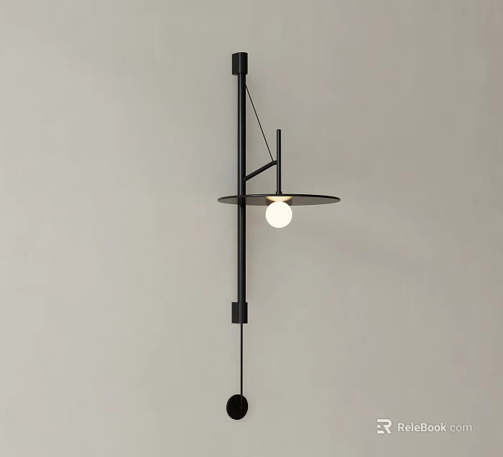 Sleek Modern Wall Light With Black Metal Structure And Circular White Bulb Design 3d model 