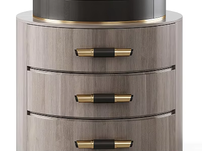 Wooden Nightstand With Three Drawers Black And Gold Handles And Black Top 3d model