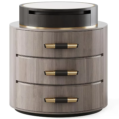 Wooden Nightstand With Three Drawers Black And Gold Handles And Black Top 3d model