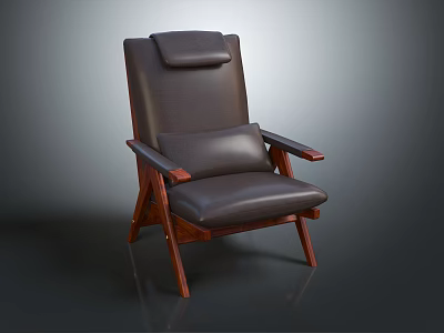 Modern Leather Leisure Chair With Wooden Armrests Frame And Ergonomic Backrest For Home Interior 3d model