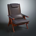 Modern Leather Leisure Chair With Wooden Armrests Frame And Ergonomic Backrest For Home Interior