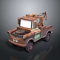 Old Rusty Vintage Tow Truck With Crane Arm And Yellow Warning Light