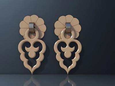Golden Decorative Handles with Flower Shaped Base and Hollow Out Design in Traditional Vintage Style 3d model