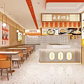 Modern Noodle Restaurant Interior With Dining Seating Open Counter And Menu