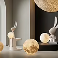 Modern Moon Shaped Floor Lamp Design With Rabbit Figurines For Interior Decor 3d model