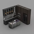 Modern Kitchen With Dark Wood Cabinets Marble Countertop Built-in Appliances And Wine Display Area