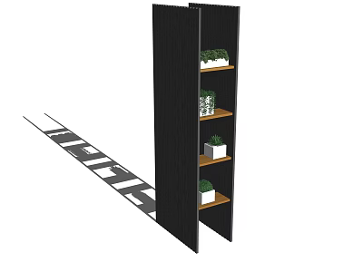 Elegant Storage Shelf Unit In Modern Room Interior With Tiered Shelves And Potted Plants 3d model