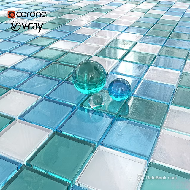 Glass Square Floor Components With Transparent Spheres Of Different Sizes 3d model 