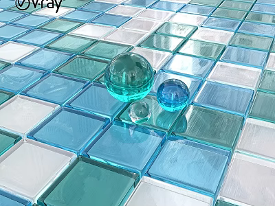 Glass Square Floor Components With Transparent Spheres Of Different Sizes 3d model