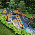 Modern Park Landscape With Lush Greenery Walking Paths Water Features And Leisure Areas