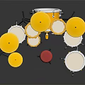 Colorful Drum Set With Yellow Drumheads Blue Shells Red Stool And Multiple Drumming Equipment 3d model