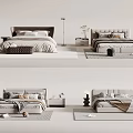 Minimalist Double Bed Designs With Upholstered Headboard Nightstand Rug And Potted Plant