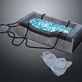 Modern Decorative Light Featuring Concrete Base Blue Glow Black Cable And Side Cloth