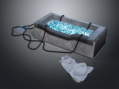 Modern Decorative Light Featuring Concrete Base Blue Glow Black Cable And Side Cloth 3d model