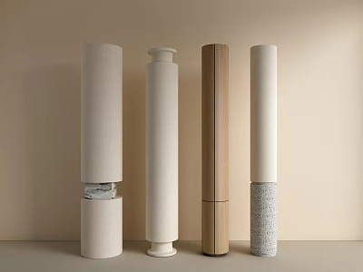 Four Modern Decorative Columns With Various Materials In Light Interior Background 3d model