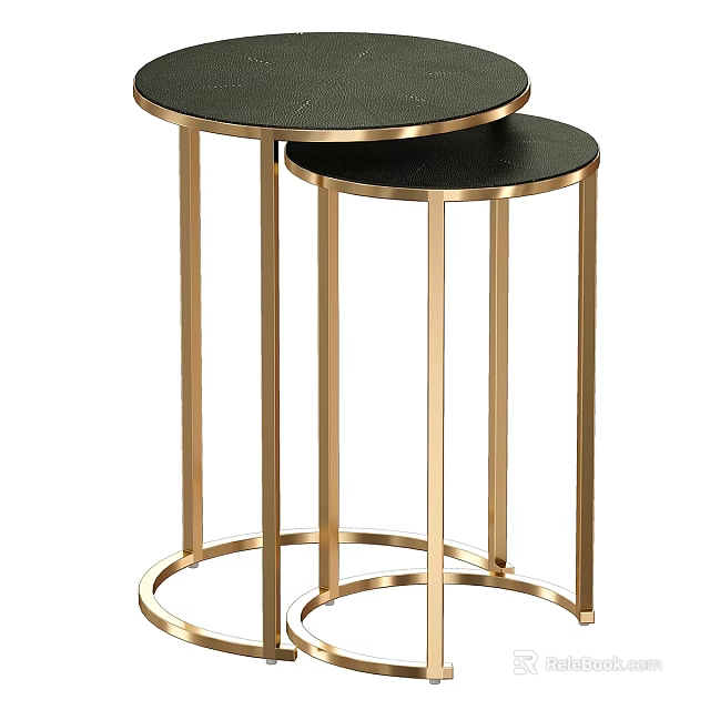 Modern Functional Nested Tables With Black Tabletop And Gold Metal Legs 3d model
