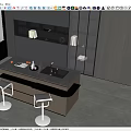 Modern Bar Counter Design With Marble Top Stools And Storage Cabinets 3d model