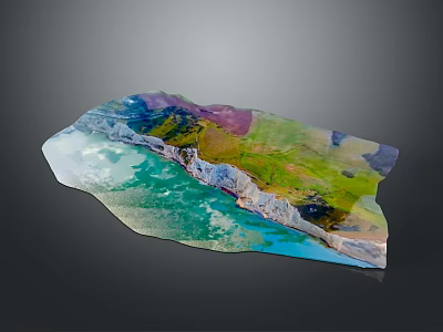 Detailed Terrain Model Showcasing Various Colored Regions Vegetation Water Areas And Cliffs 3d model