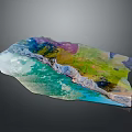 Detailed Terrain Model Showcasing Various Colored Regions Vegetation Water Areas And Cliffs
