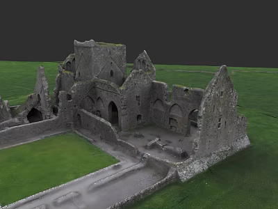 Ancient European Architecture Ruins With Stone Arches And Green Grass Courtyard 3d model